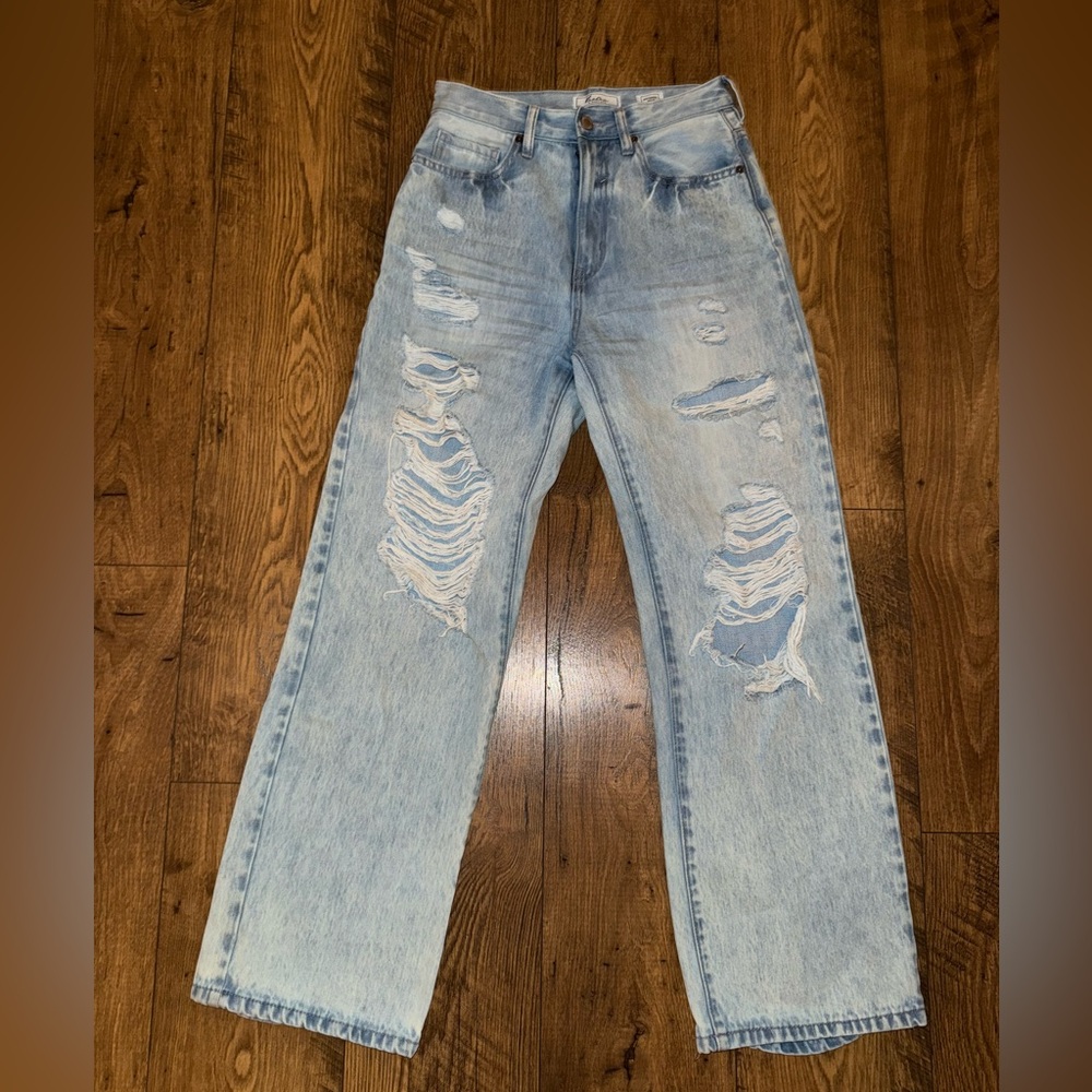MKancan highwaster wide leg Women's Distressed Light Blue Jeans 90s